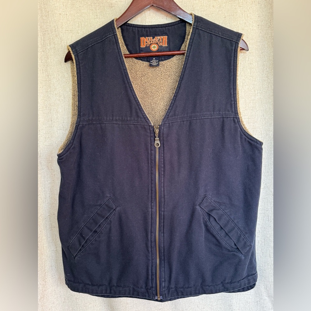 Duluth Cotton Canvas Sherpa Furry Lined Chore Vest in Navy Men’s M Barn Work